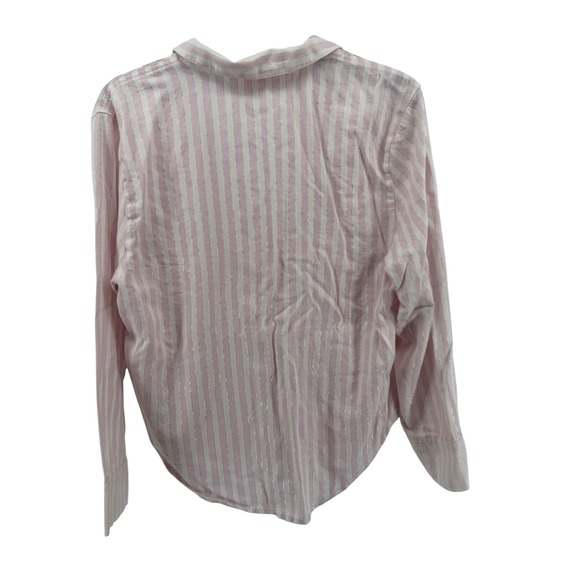 Vtg Victorias Secret Pajama Top Sleep Shirt Pink White Striped Silver Metallic M - Picture 5 of 5